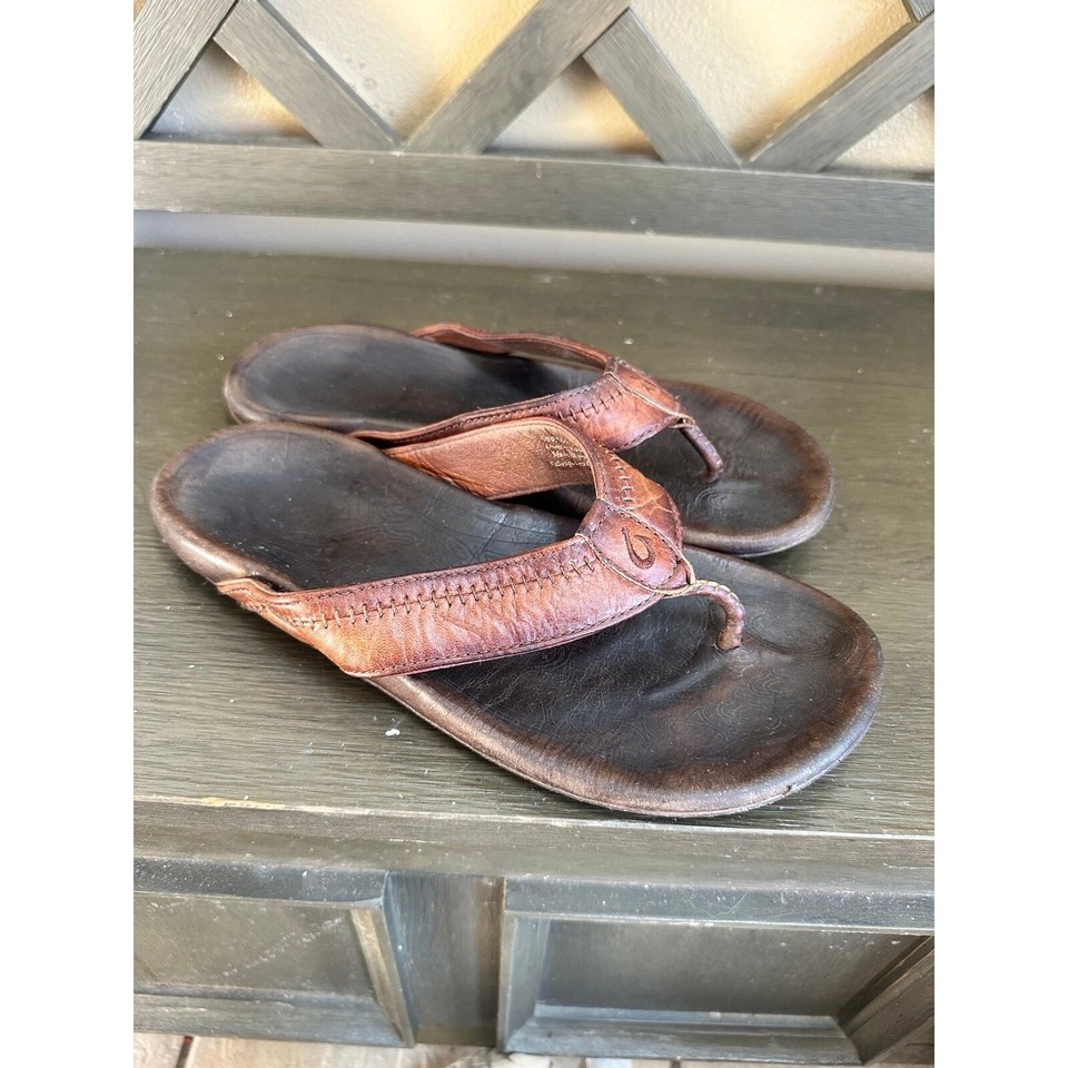 Men’s Olukai Hiapo Sandals Size 10 Brown Leather Flip Flop Beach eBay