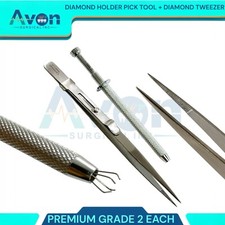 Gemstone Handling Plunger Claw + Fine Tip Tweezers with Lock, Jewelers Tools