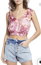 NWT Free People Weekend In Montauk Smocked Cropped Tie Strap Tank Small