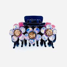 USA ACRYLIC NACRE FLOWER HAIR CLAW JAW CLIP made with SWAROVSKI CRYSTAL Brown