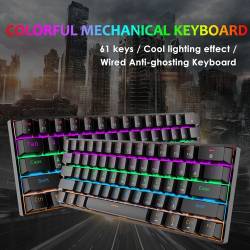 Mechanical Keys Gaming Keyboard Wired Compact 61Keys Rainbow LED PC PS4 Computer - Picture 2 of 15