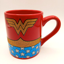 Wonder Woman Mug Coffee Cup Red Blue Gold Glitter Costume Logo DC Comics 14 oz