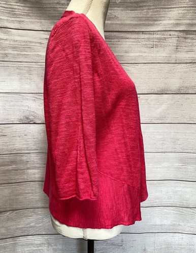 New Alfani Pink Open Cardigan Petite Large Linen Blend 3/4 Sleeve Lightweight - Picture 3 of 7