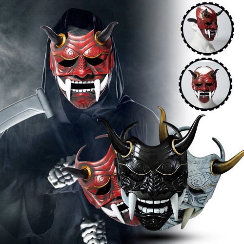 Prajna Headwear Party Noh Oni Devil Mask Latex Halloween Demon Samurai Kabuki - Picture 5 of 17