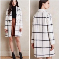 Elevenses Anthropologie Womens Size 6/m Wool Mohair Coat White Plaid Windowpane
