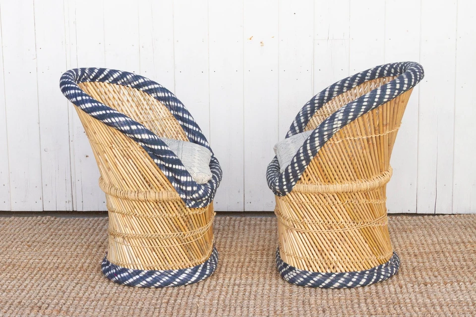 Pair of Blue & White Bamboo Chairs - Image 4 of 4