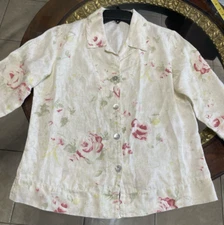 Match Point Linen Floral Jacket Women Medium Beige Green Pink Yellow