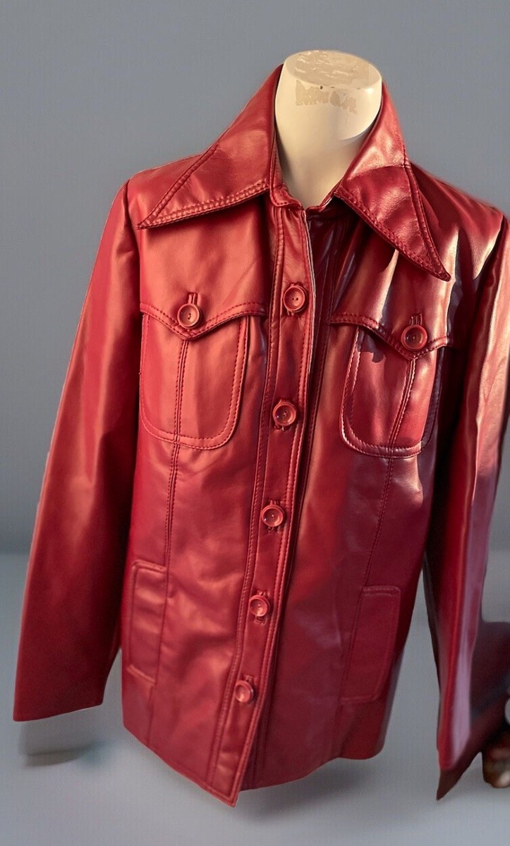 【Jean de Lepee】オレンジコート/アウター/ジャケット/レトロ Vtg Women's Retro7 0's Red Faux Leather Jacket Coat
