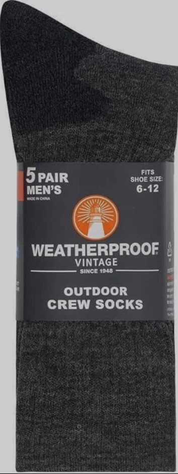 WEATHERPROOF VINTAGE OUTDOOR CREW SOCKS 5 PAIR MENS SIZE 6-12 WOOL BLEND, COLORS