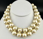 Carolee Vintage zwei Strang cremeweiß Champagner Kunstperlen Halsband Halskette 14-16 Zoll