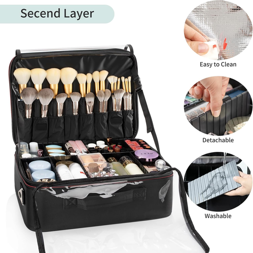 Makeup Train Case Organizer, Makeup Bag Travel Cosmetic Case Portable Artist St - Picture 6 of 12