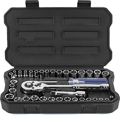 WORKPRO 39-Piece Drive Socket Set 1/4''3/8'', CR-V Metric and Imperial Sockets