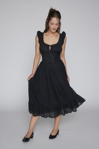 Kimchi Blue Olivia Flutter Sleeve Smocked Maxi Dress Black Urban Ruffle M NEW