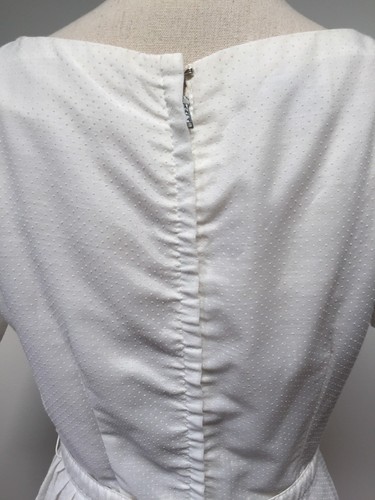 Teena Paige White Dress XS Small Short Sleeve Tea Pleated Belt Wedding Vtg 1950s - Picture 8 of 11
