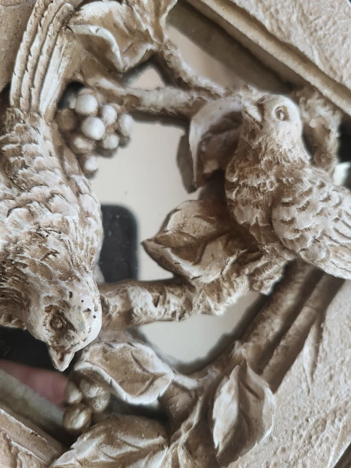 Set Of 2 Square Mirror with Birds Appx 7" Square Faux Stone Resin Wall Decor - Image 4 of 4