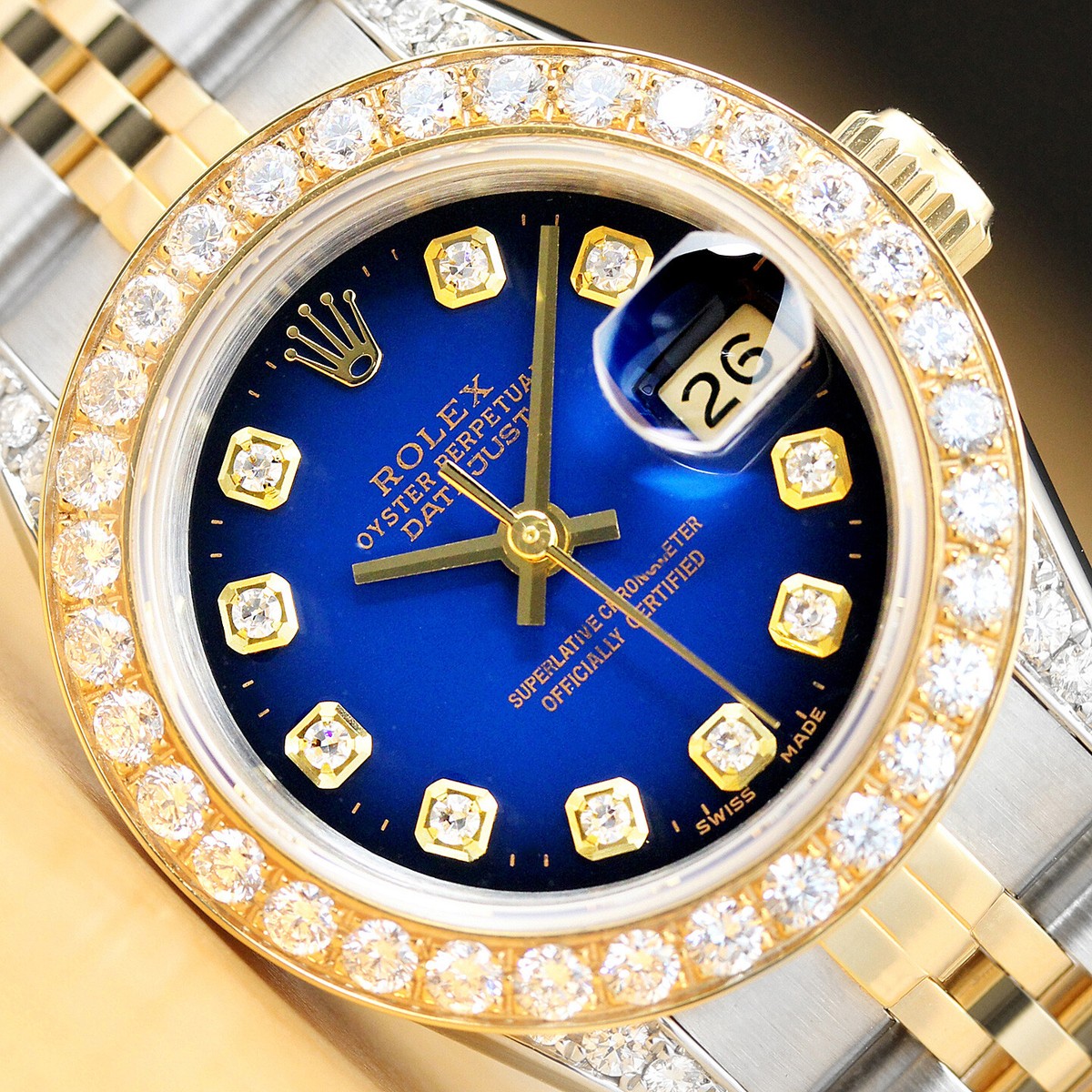 LADIES ROLEX DATEJUST BLUE VIGNETTE 1.13 CT DIAMOND TWO TONE