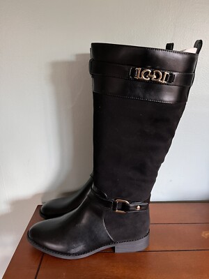 Liz Claiborne Women’s Roma Flat Heel Mid Calf Black Riding Boots Size 