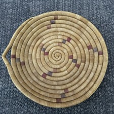 Alaskan Eskimo Native American Indian Inuit Yupik Flat Basket Woven Coil Trivet