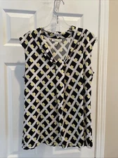 DANA BUCHMAN women SZ L sleeveless Gorgeous yellow black Blouse Stretch flowing