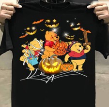 Winnie The Pooh Happy Halloween Night Jack O Lantern Bats Flying Tshirt Women
