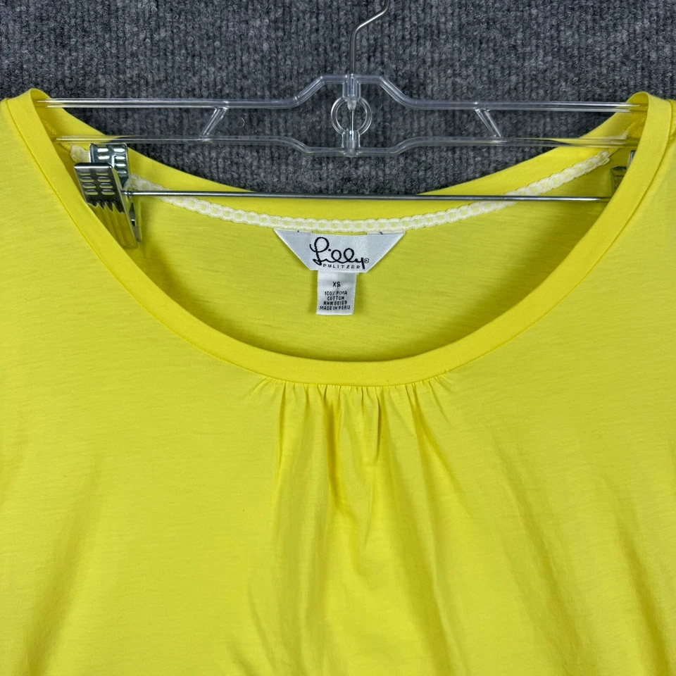 Camisa feminina vintage Lilly Pulitzer XS amarela manga curta 100% algodão pima externa - Imagem 2 de 4