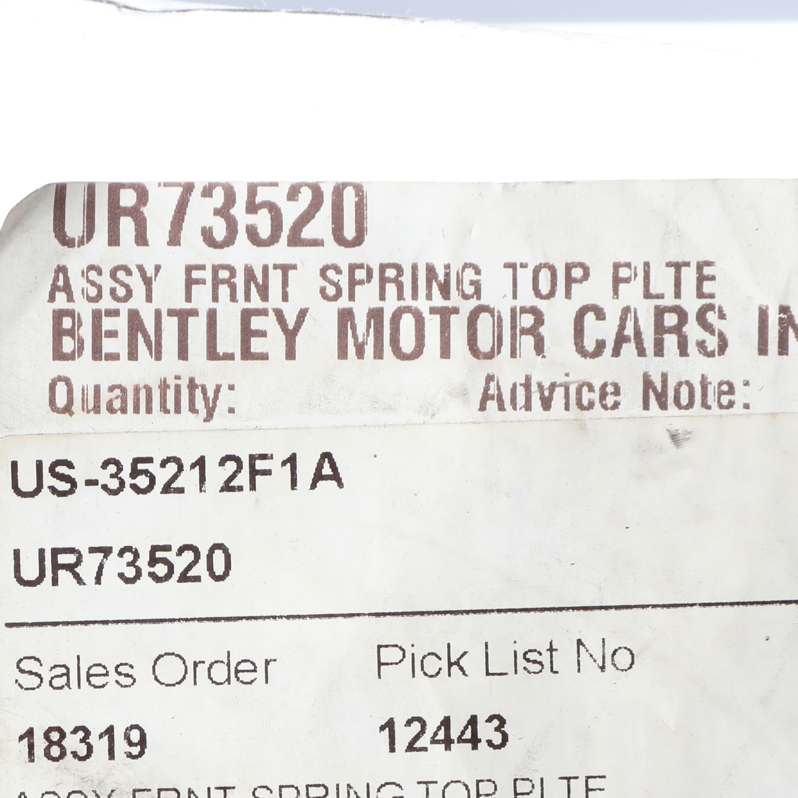 GENUINE BENTLEY Front Suspension Road Spring Top Plate UR73520