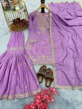 Attractive New Chinnon Silk Lilac Top And Palazzo With Dupatta For Women  Girls