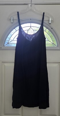 Splendid Dress Women XS Black Scoop Neck Adjustable Strap Cami Zip Slip Knee USA