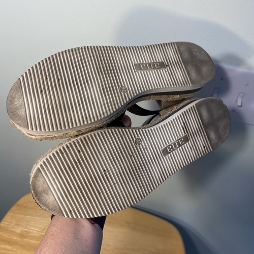 Sandali espadrillas ANA taglia 7,5 marrone nero tela ecopelle cinturino alla caviglia fibbia - Foto 7 di 8