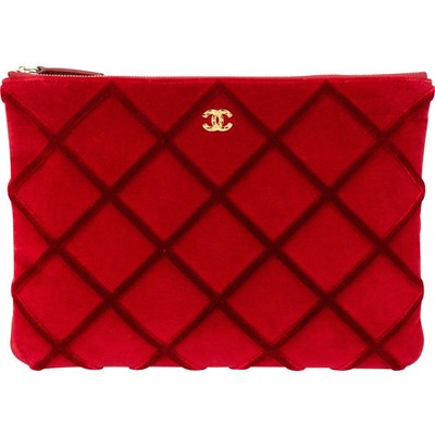 Chanel Rouge Stitching Velvet CC Clutch Coco CC Abendtasche