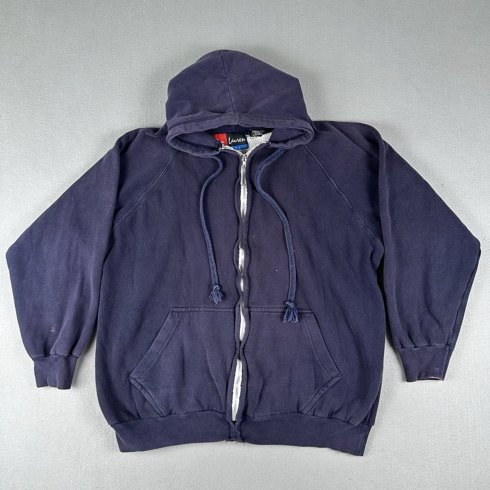 Vintage 80s Jon Lauren Hoodie Men's XL Tall Blue Fill Zip Thermal Lined