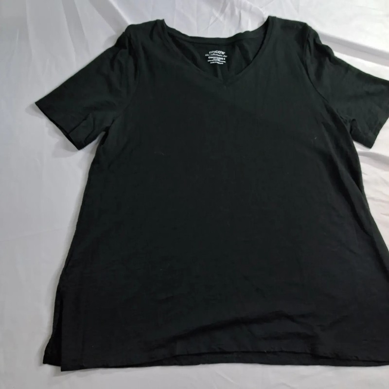 Chico's The Ultimate Tee Women's Size 2 L Black V-Neck Cotton Modal 60/40