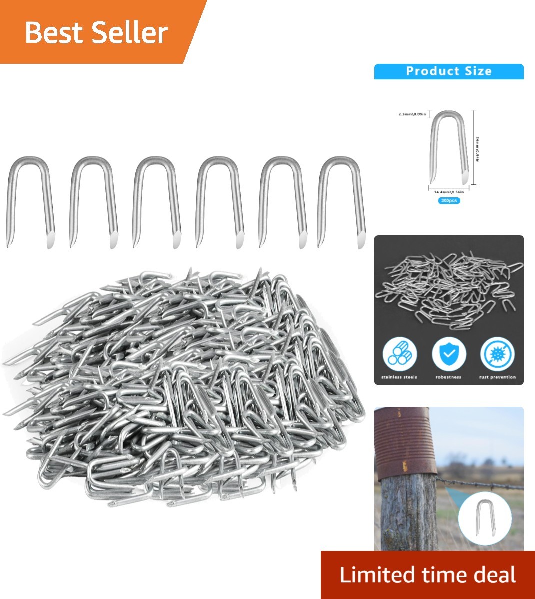 300 Count U-Nails - Galvanized Steel Staples for Secure Fencing and Garden Use