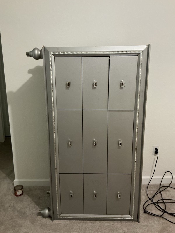 Silver Metallic Vanity Set with 9 Drawers, Rectangular Mirror, Chrome Handles