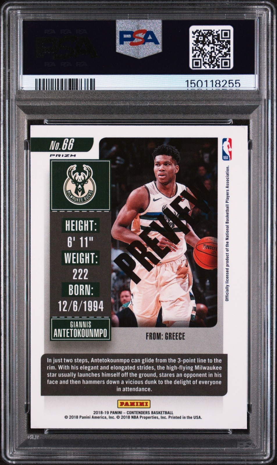 2018 Panini Contenders Optic Giannis Antetokounmpo Preview Case Hit SSP PSA RARE view 2