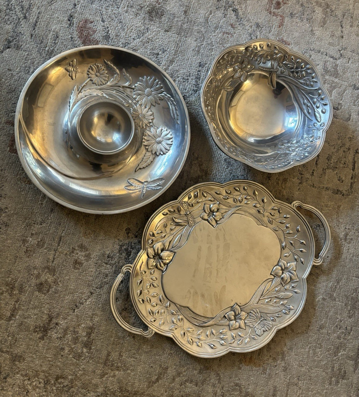 Lenox Aluminum Floral Embossed Dish Set with Metal Tray/Plate, 3-Piece