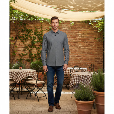 NWT Marc Anthony Navy and White Cotton Stretch Fabric Slim-Fit Button-Down Shirt