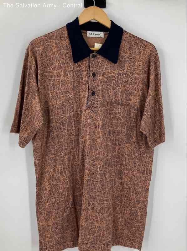 St. Croix Mens Multicolor Abstract Short Sleeve Polo Shirt Size Medium