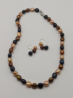 Vintage Sterlingsilber Honora Süßwasser Perlen Halskette Set 18''