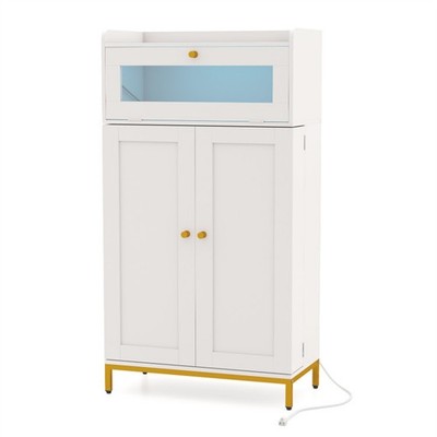 Kitchen Pantry Cabinet Built-in Charging Station & Customizable LED Lights
