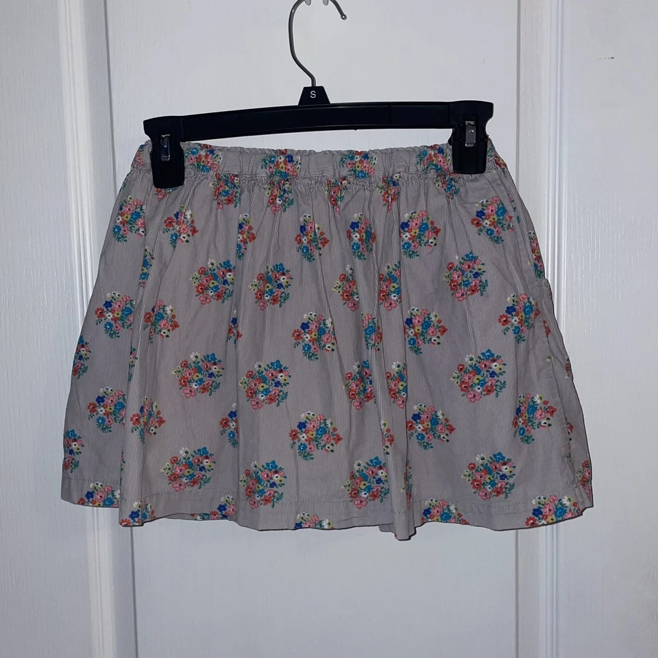 Mini Boden Niñas Talla 7-8Y Floral Fina Pana Falda Gris Bolsillos Forrados Foto 2 de 4