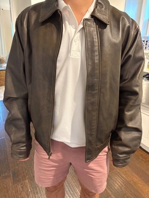 marc mattis mens brown bomber leather jacket size M great condition