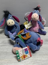 Disney Eeyore Plush Lot of 3 Pooh Love Bug Wings Kohls Holiday Antlers Bean Bag