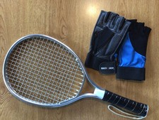 Vintage Racquetball Racquet, Aluminum 18.5" Multi-Grip Padded Palm Gloves