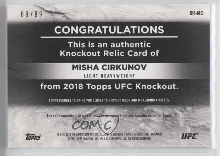 2018 Topps UFC Knockout Knockout Relics /99 Misha Cirkunov #KR-MC - Image 2 of 2
