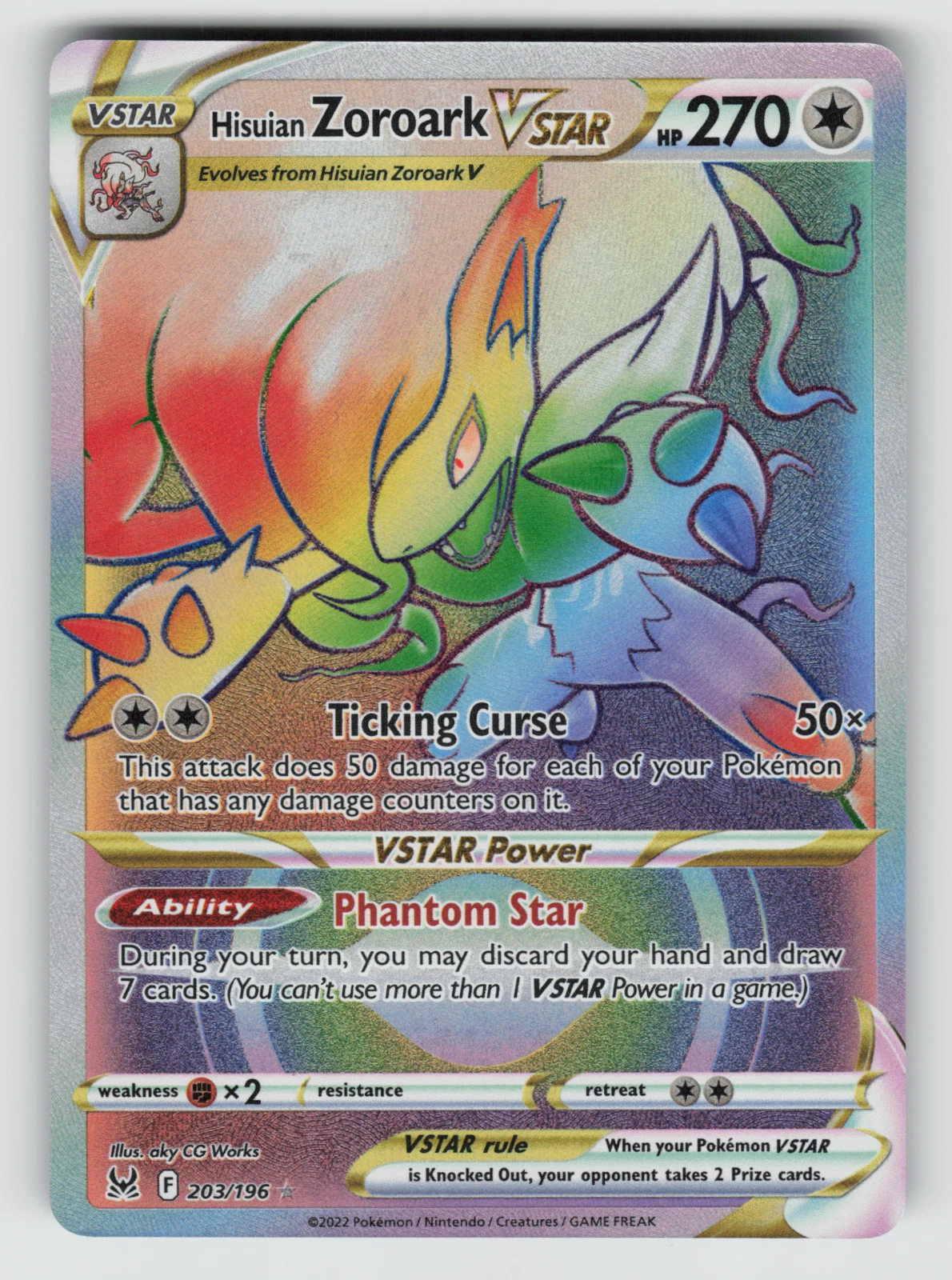 Hisuian Zoroark VSTAR Pokemon Lost Origin 203/196 Rainbow Secret Rare NM