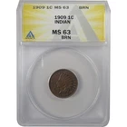 1909 Indian Head Cent MS 63 BN ANACS Penny Uncirculated SKU:I24911