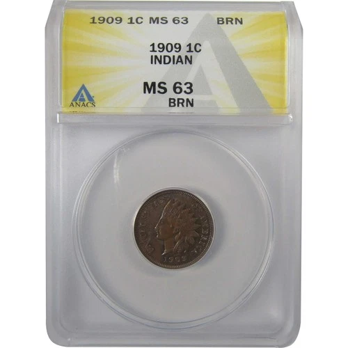 1909 Indian Head Cent MS 63 BN ANACS Penny Uncirculated SKU:I24911