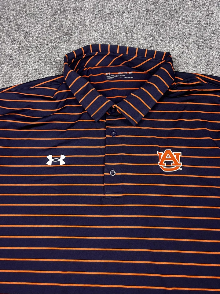 Auburn Tigers Shirt Mens 3XL Navy Orange Striped NCAA Under Armour HeatGear Polo - Image 2 of 4