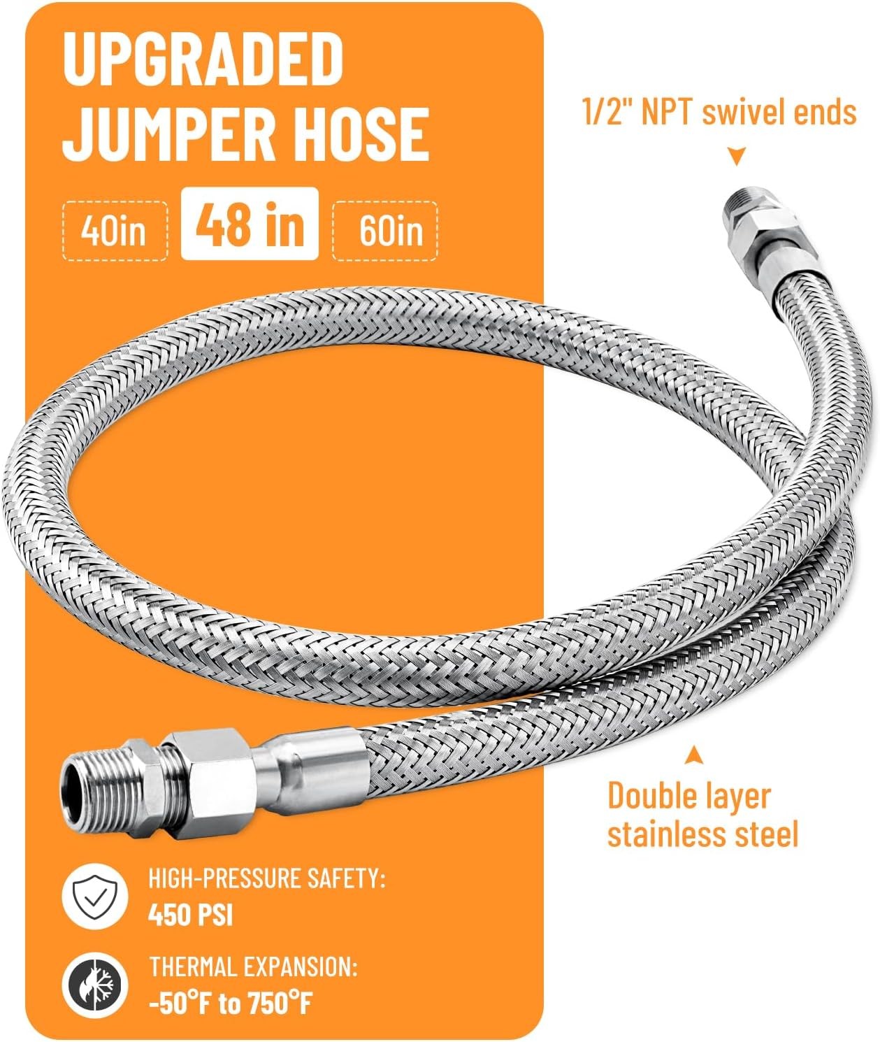 Jumper Hose 1/2" Male Npt To 1/2" Male Npt Swivel End 1/2" X 48"